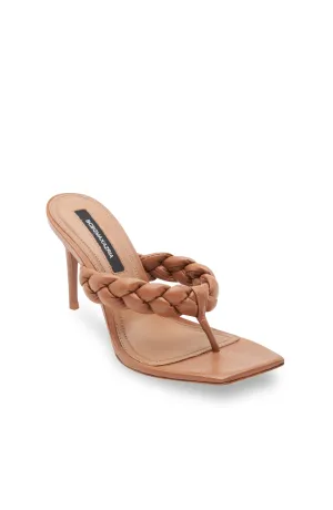 BELLA CHESTNUT LEATHER BRAIDED SANDAL HEEL