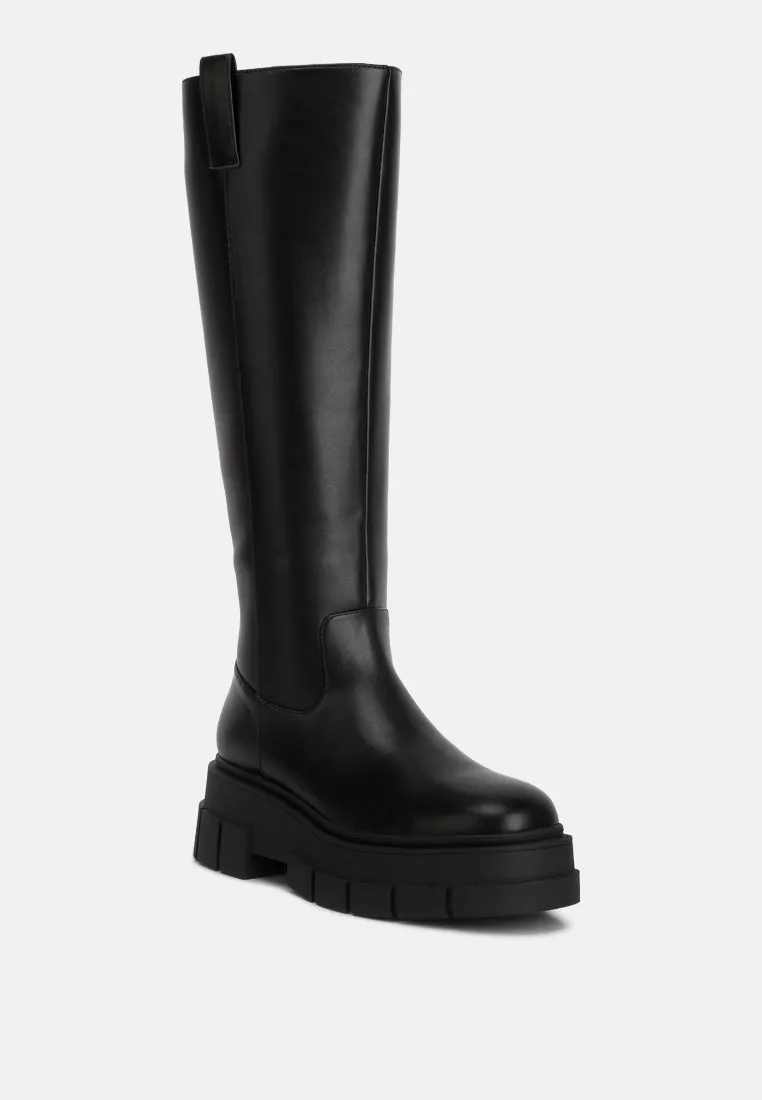 blume faux leather chunky platform knee length boots