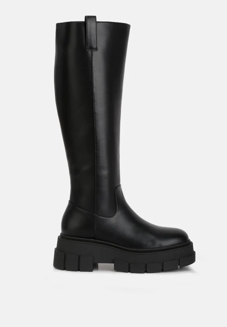 blume faux leather chunky platform knee length boots