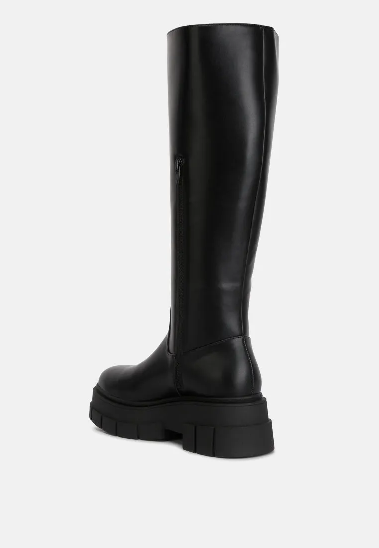 blume faux leather chunky platform knee length boots