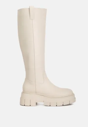 blume faux leather chunky platform knee length boots