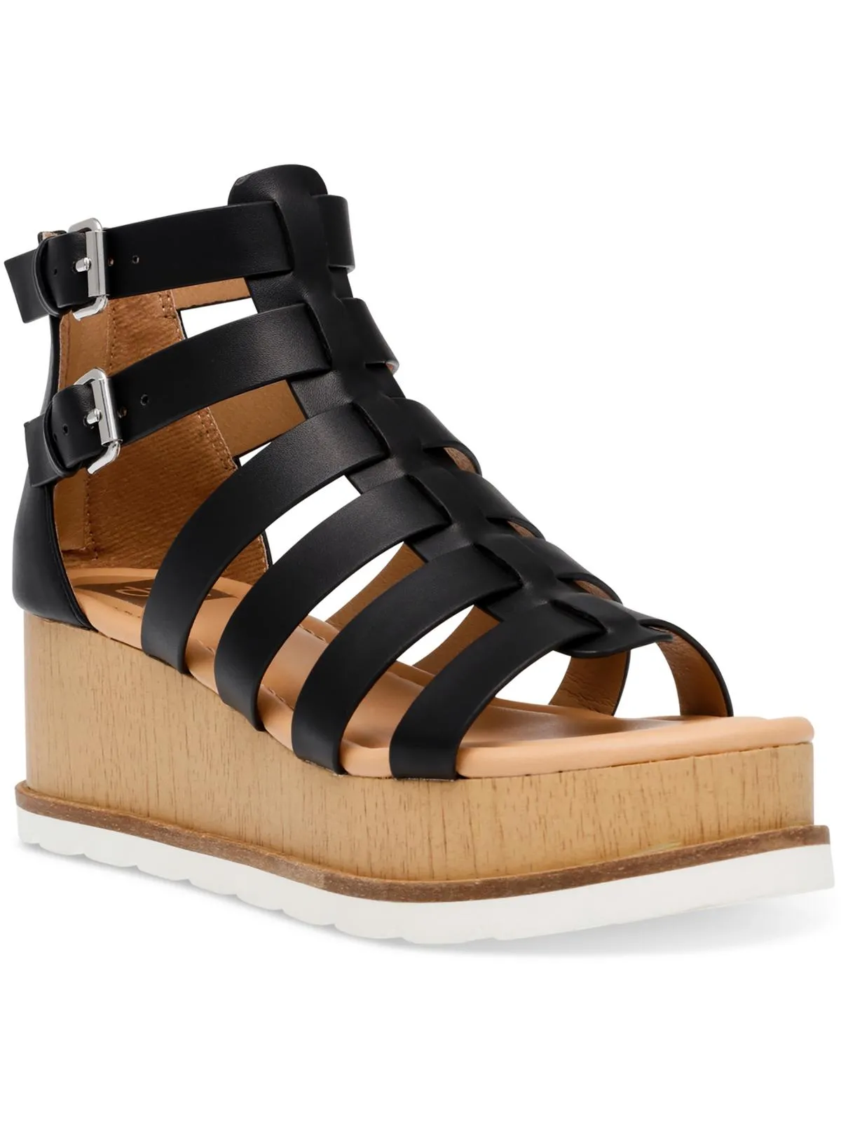 Breva Womens Strappy Buckle Wedge Heels