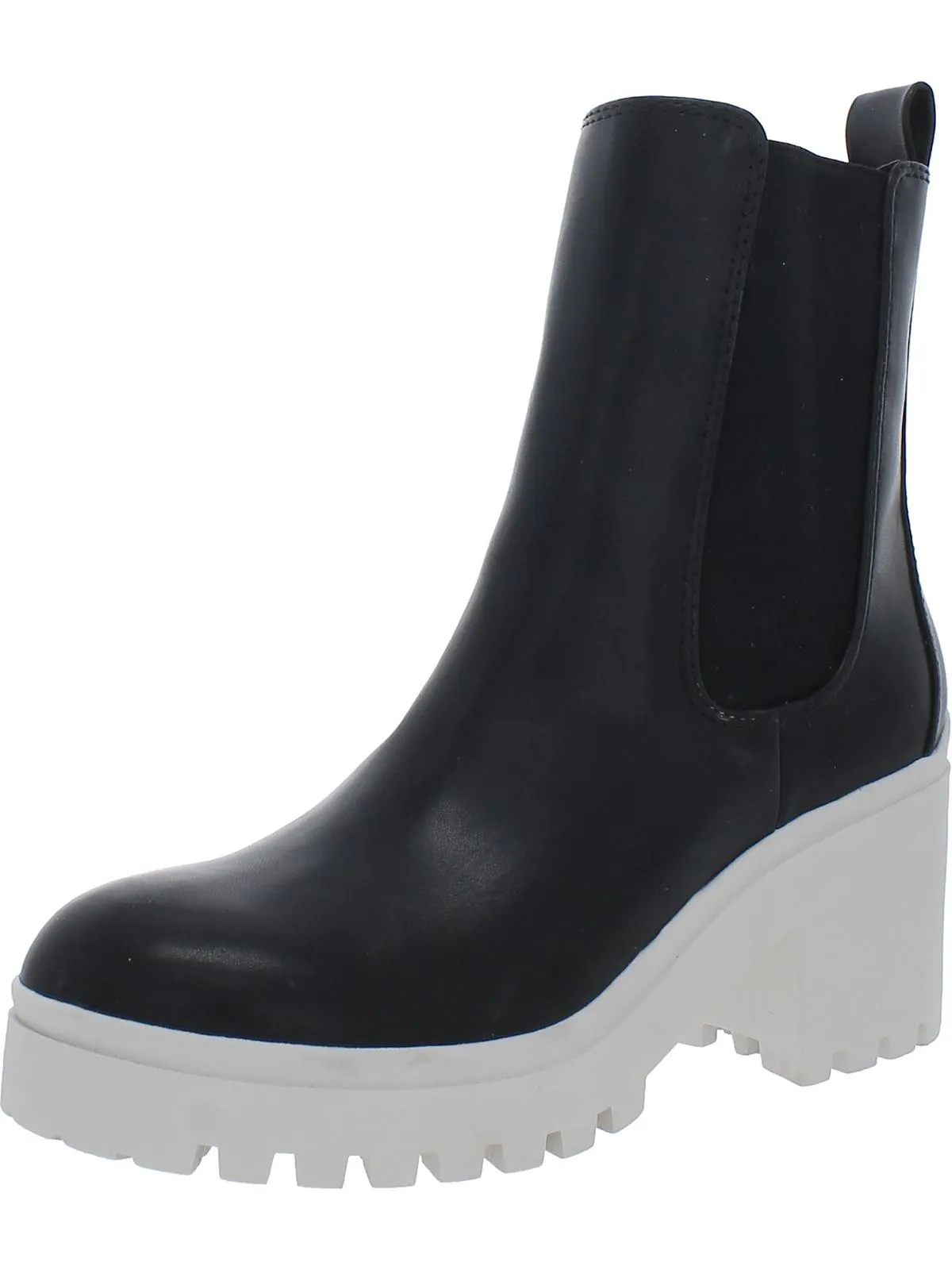 Brooklan Womens Faux Leather Lug Sole Chelsea Boots