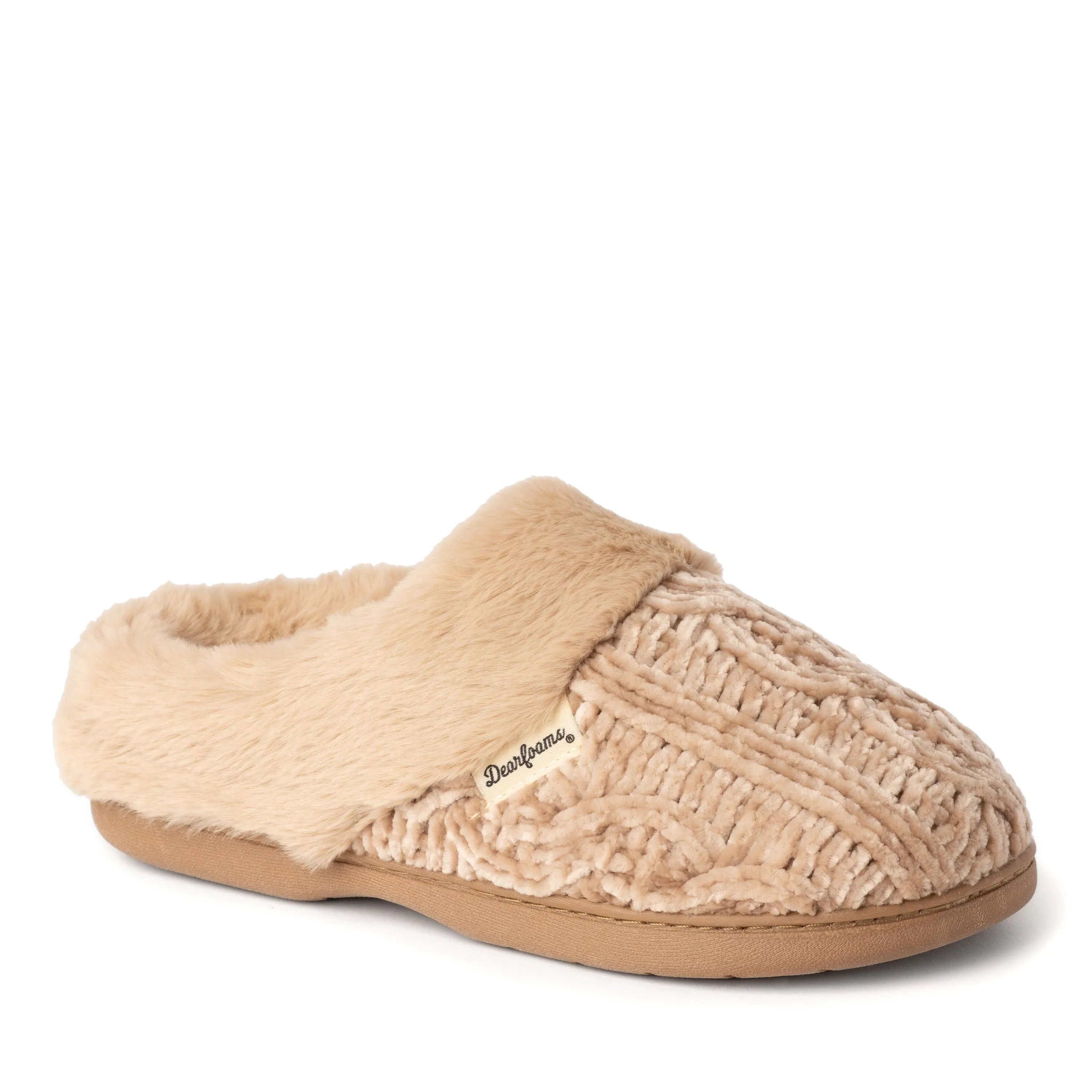 Dearfoams Womens Claire Cable Knit Chenille Clog Slipper