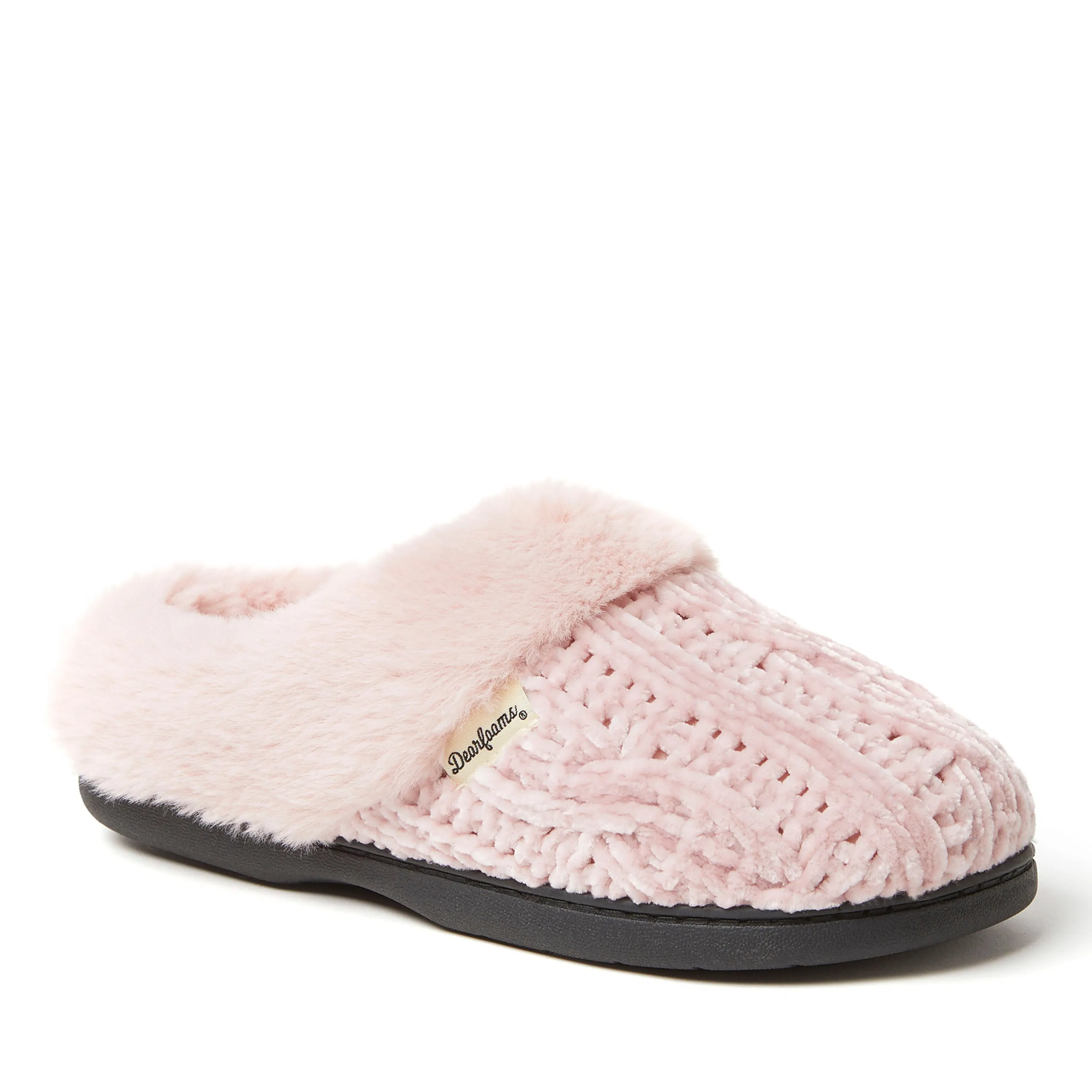 Dearfoams Womens Claire Cable Knit Chenille Clog Slipper