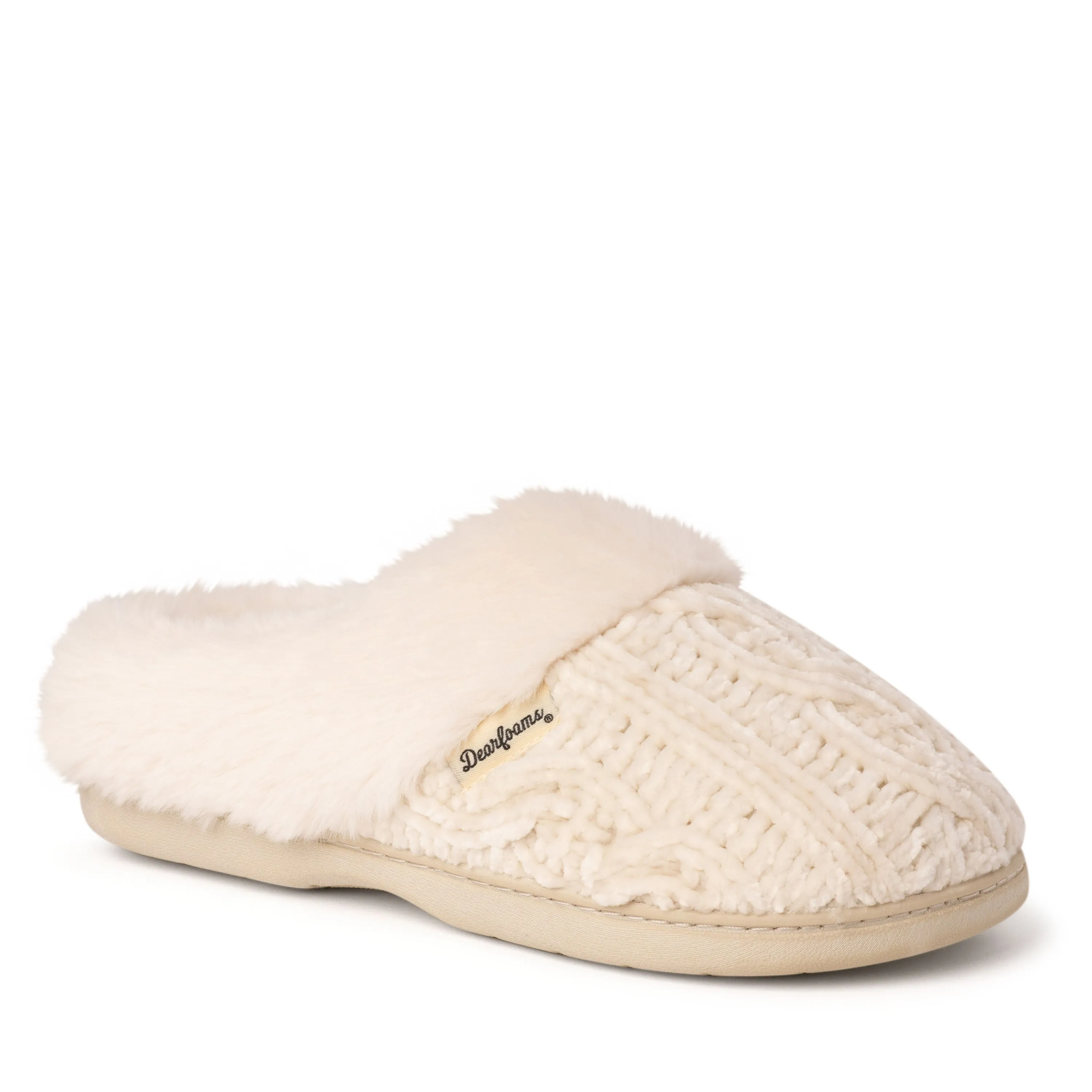 Dearfoams Womens Claire Cable Knit Chenille Clog Slipper