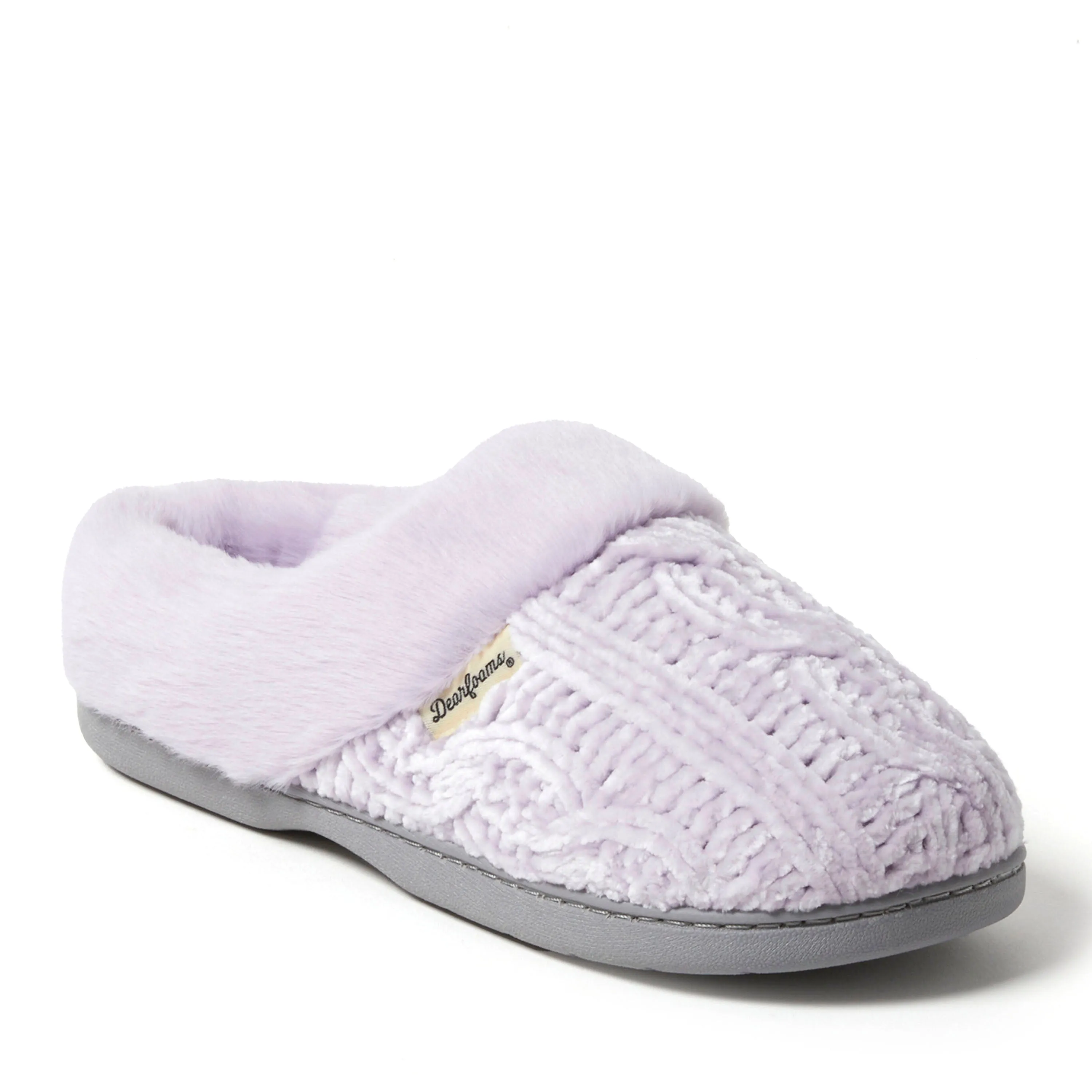 Dearfoams Womens Claire Cable Knit Chenille Clog Slipper