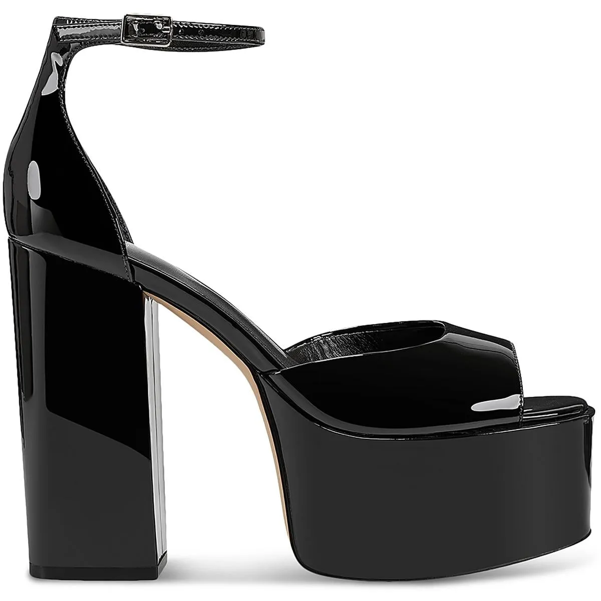Della Womens Patent Leather Peep-Toe Platform Sandals