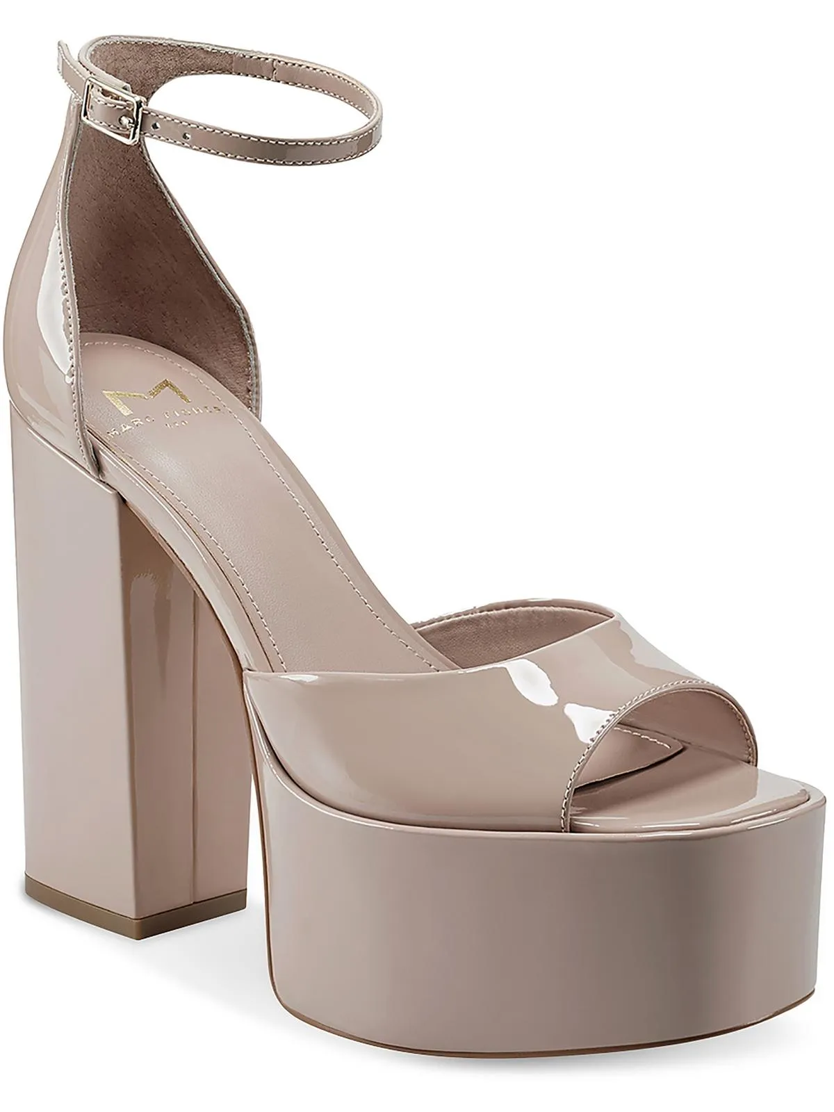 Della Womens Patent Leather Peep-Toe Platform Sandals