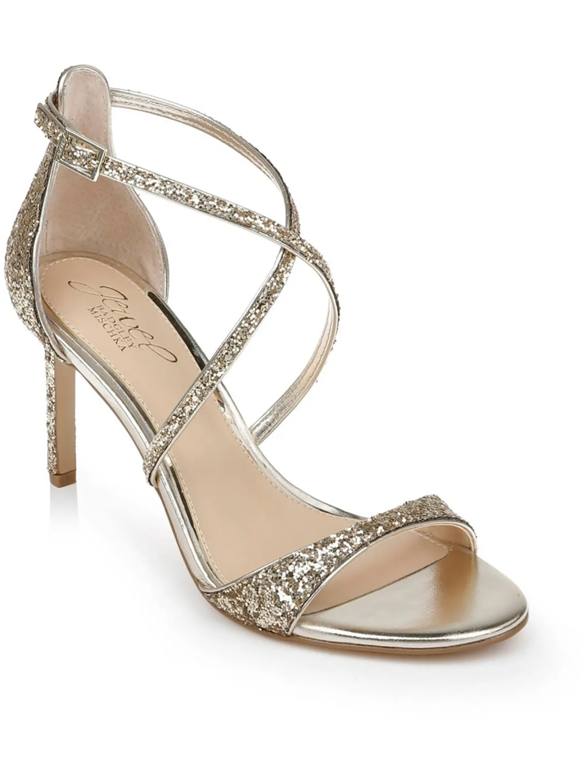 DIMITRA Womens Glitter Ankle Strap Pumps