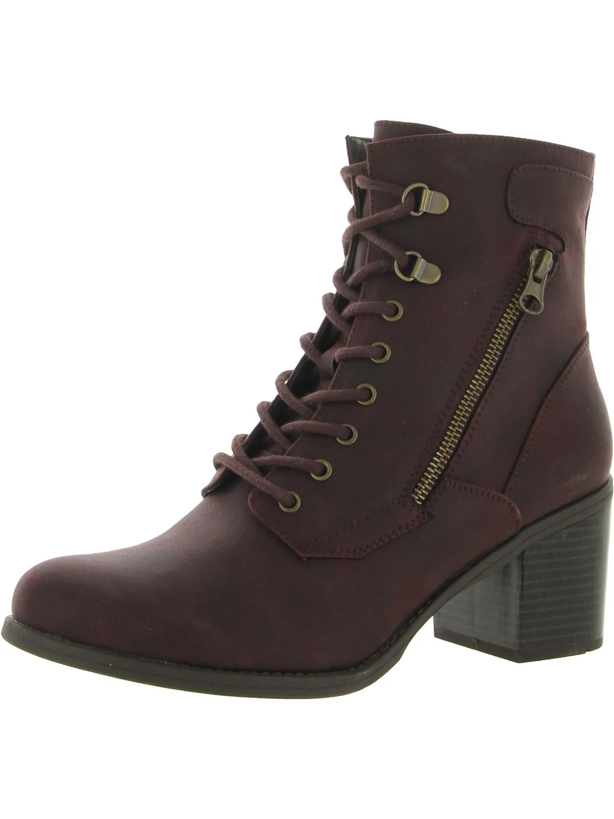 Dorian Womens Faux Leather Block Heel Ankle Boots