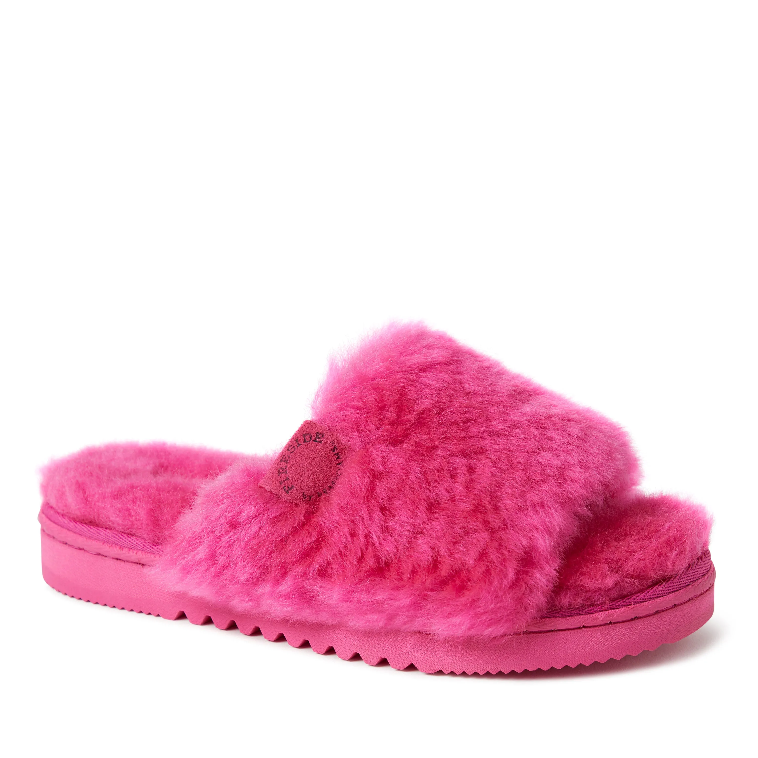 Fireside by Dearfoams Women's Cairns Genuine Shearling Slide with Metallic Trim