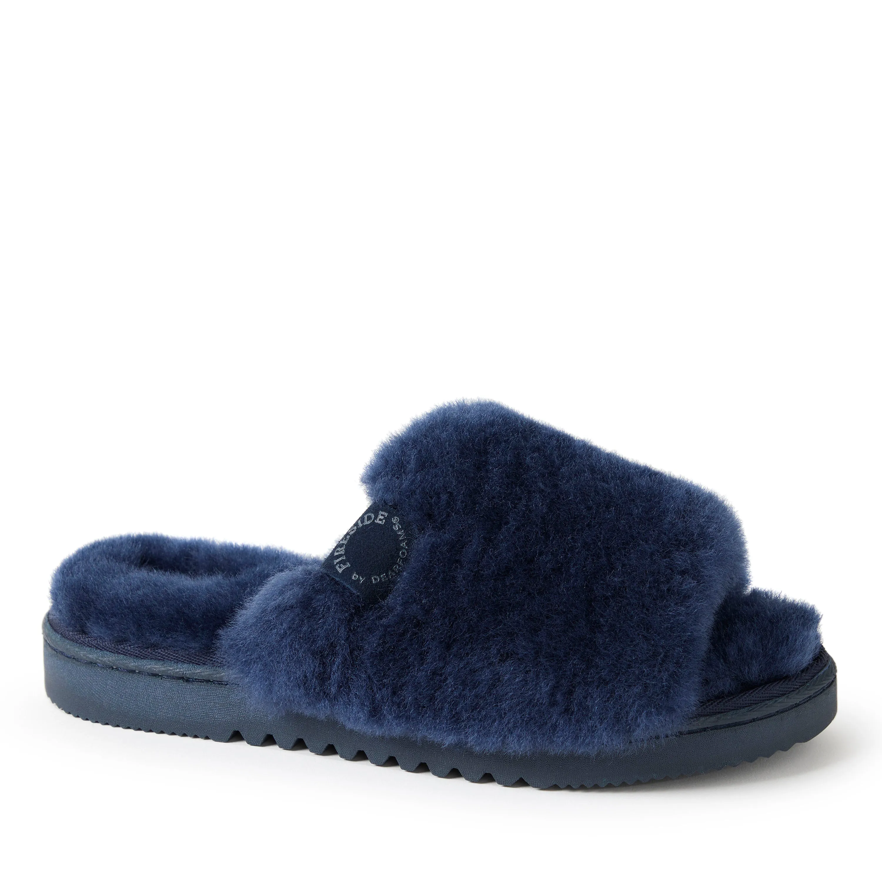 Fireside by Dearfoams Women's Cairns Genuine Shearling Slide with Metallic Trim