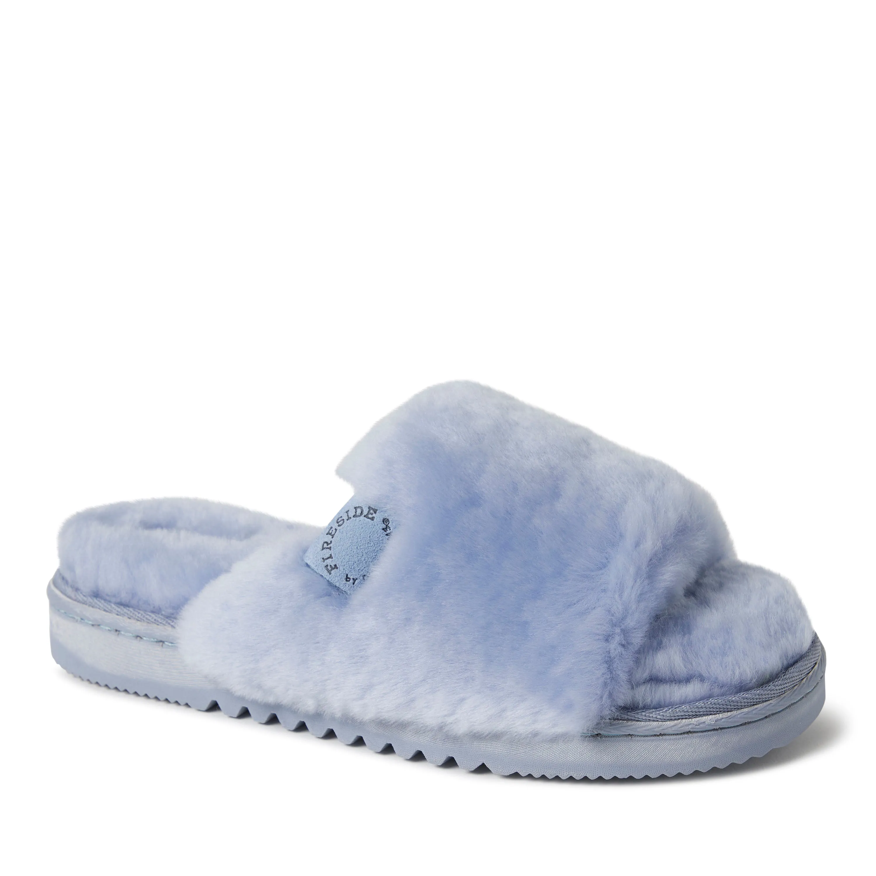 Fireside by Dearfoams Women's Cairns Genuine Shearling Slide with Metallic Trim