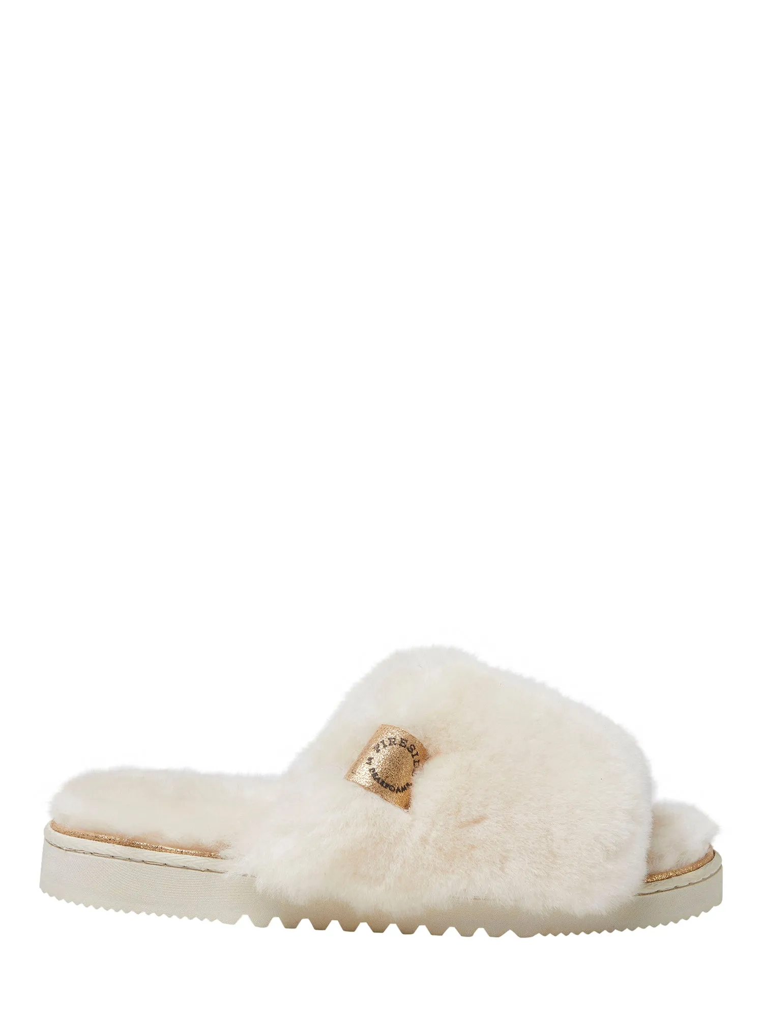 Fireside by Dearfoams Women's Cairns Genuine Shearling Slide with Metallic Trim