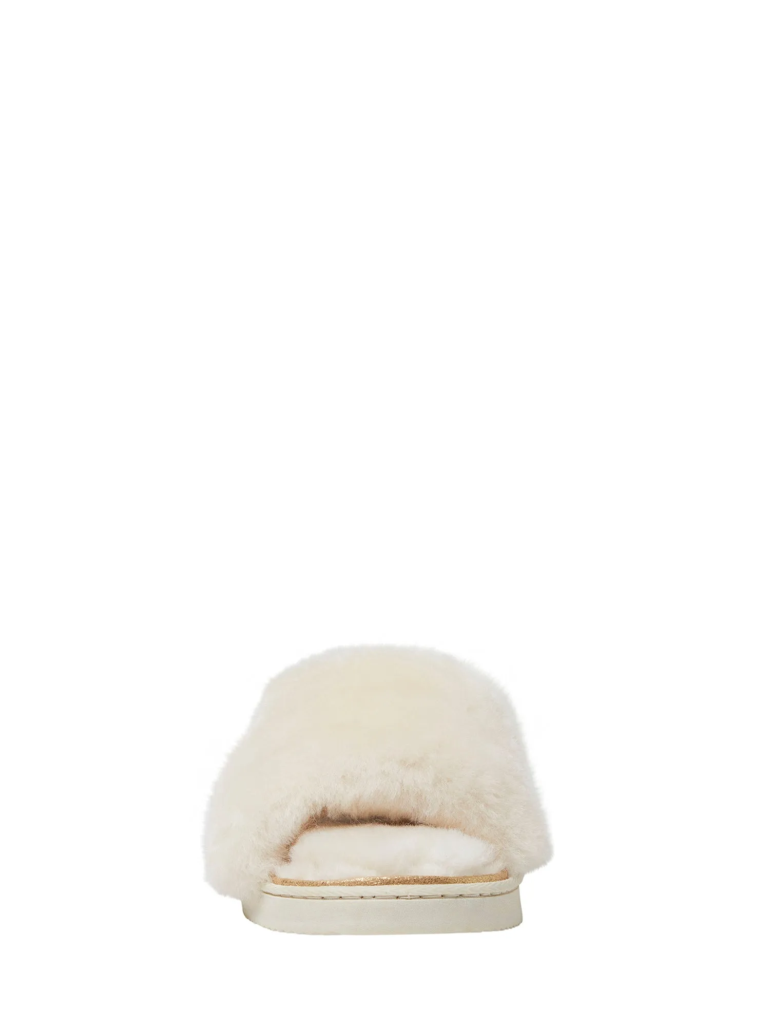 Fireside by Dearfoams Women's Cairns Genuine Shearling Slide with Metallic Trim