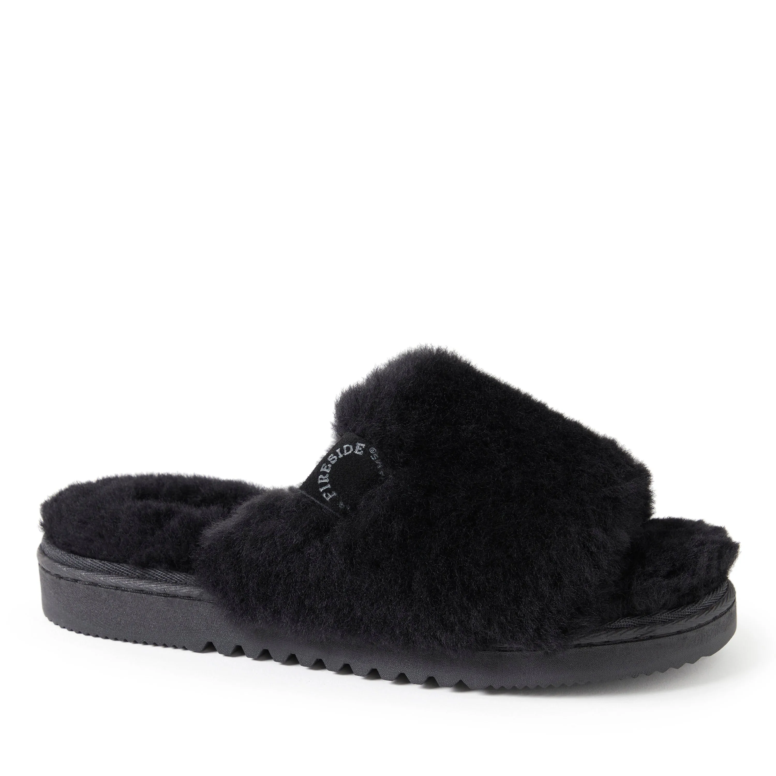 Fireside by Dearfoams Women's Cairns Genuine Shearling Slide with Metallic Trim
