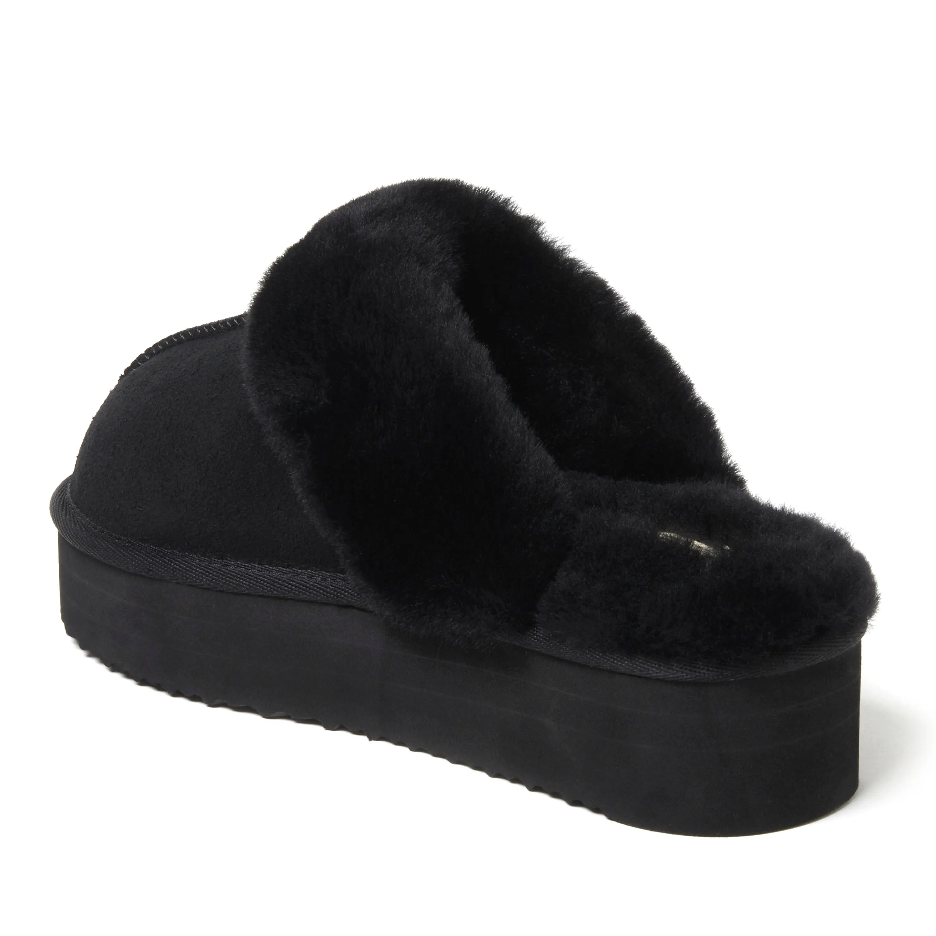 Fireside by Dearfoams Women's Melton Genuine Shearling Platform Scuff Slipper