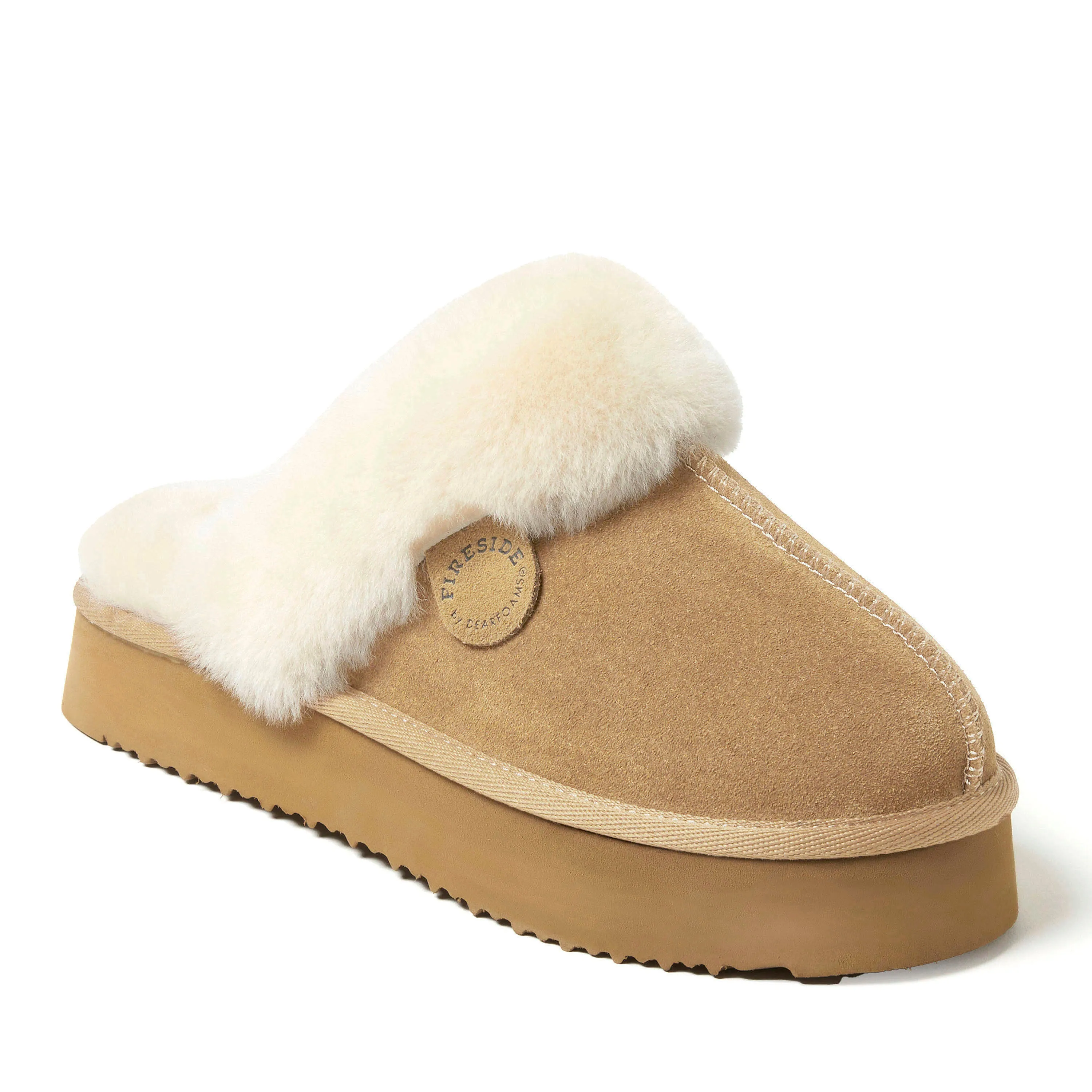 Fireside by Dearfoams Women's Melton Genuine Shearling Platform Scuff Slipper