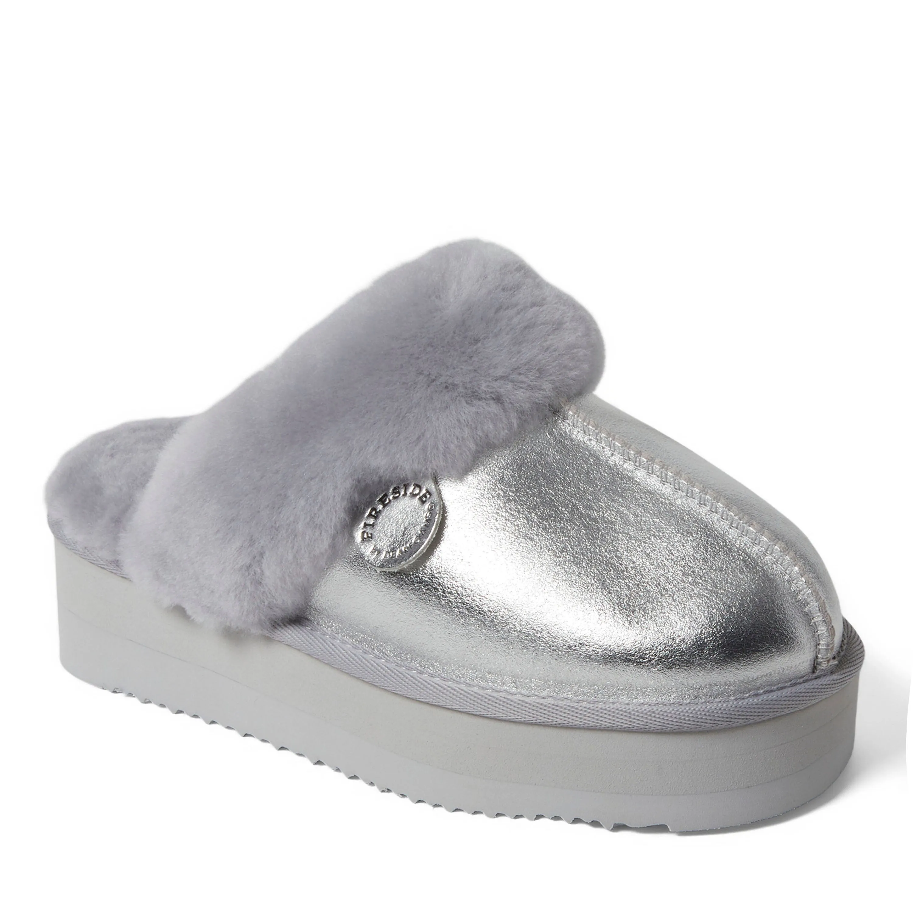Fireside by Dearfoams Women's Melton Genuine Shearling Platform Scuff Slipper