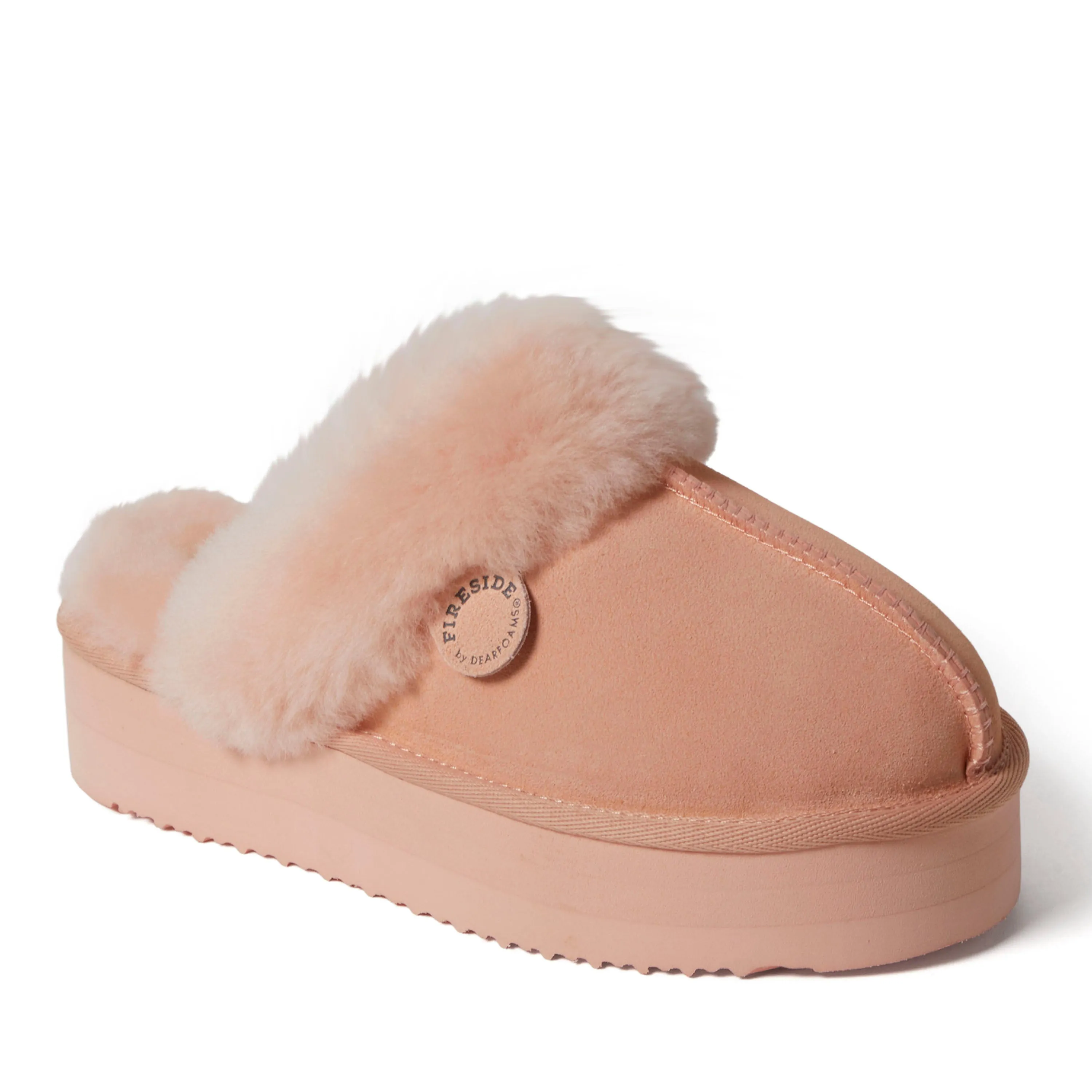 Fireside by Dearfoams Women's Melton Genuine Shearling Platform Scuff Slipper