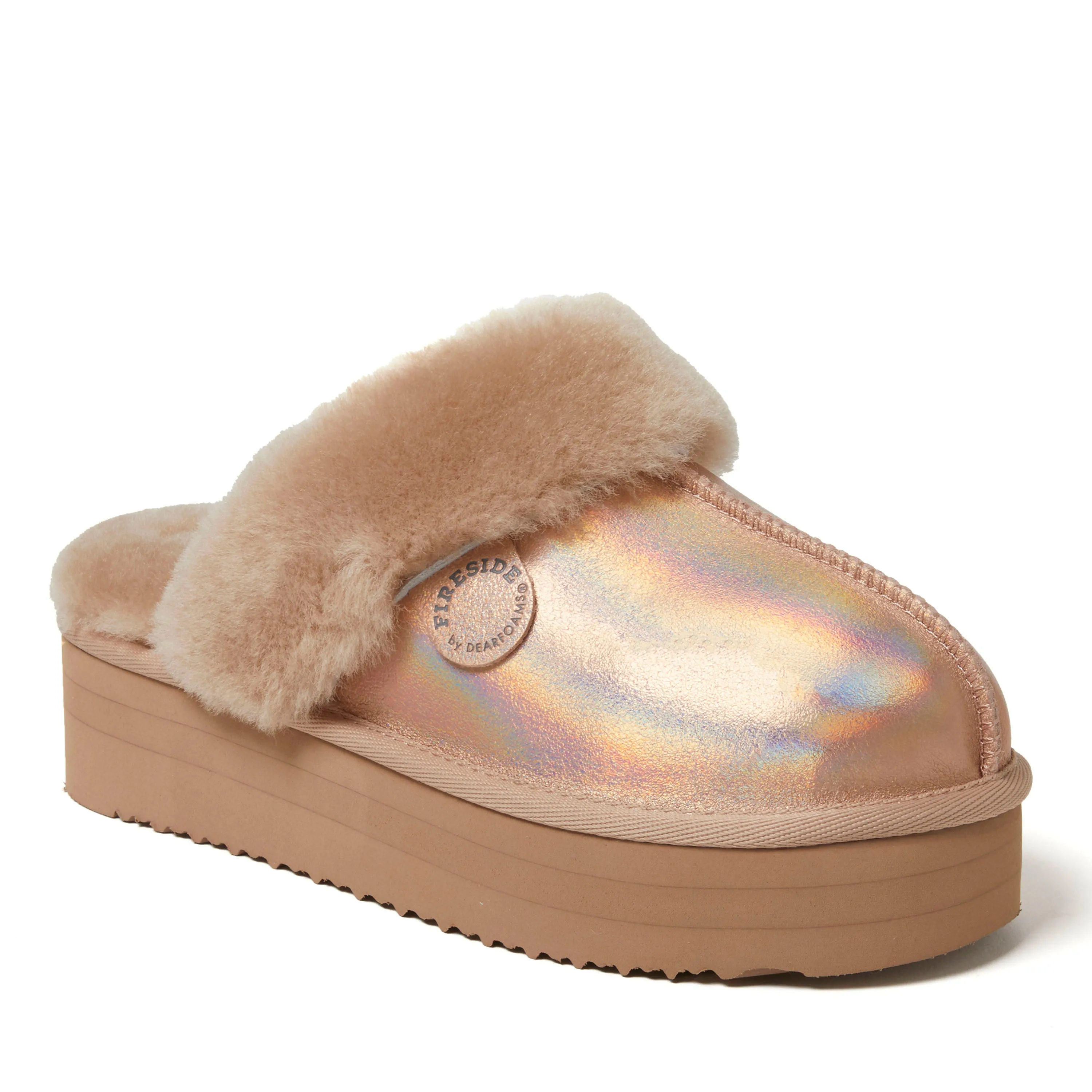 Fireside by Dearfoams Women's Melton Genuine Shearling Platform Scuff Slipper