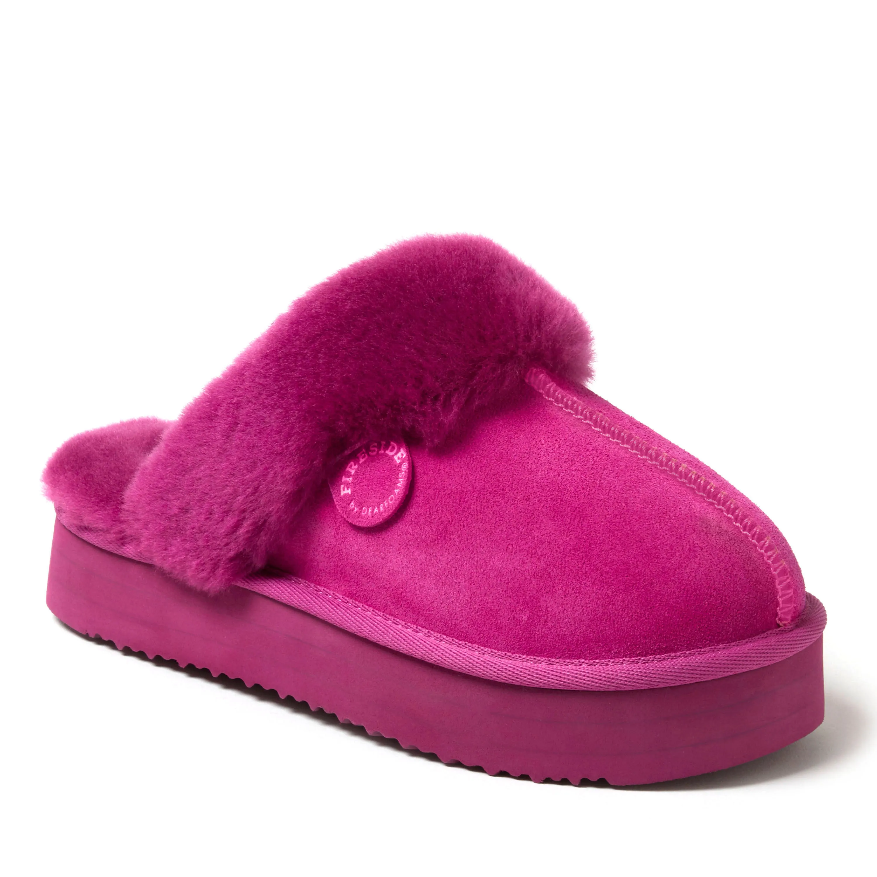 Fireside by Dearfoams Women's Melton Genuine Shearling Platform Scuff Slipper