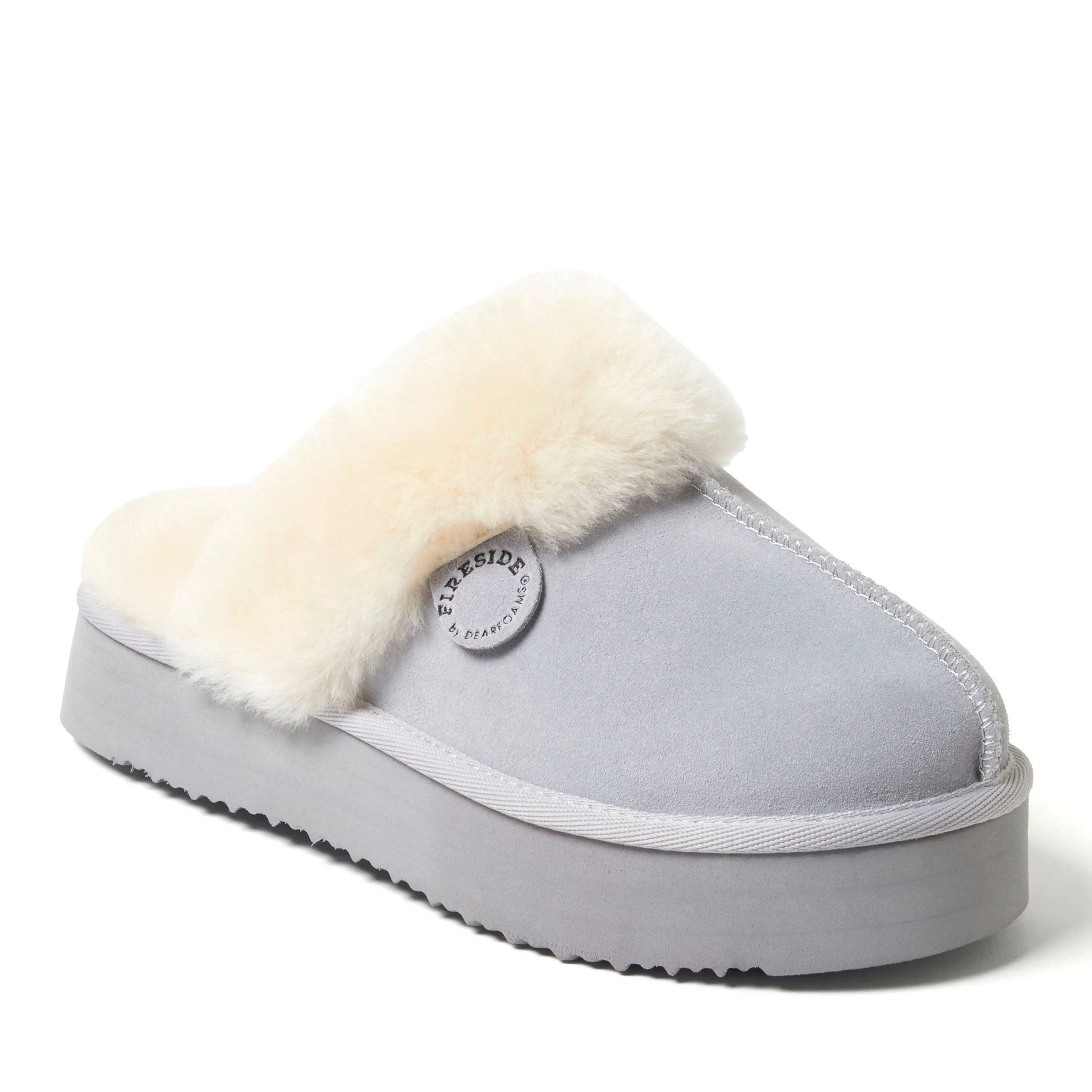 Fireside by Dearfoams Women's Melton Genuine Shearling Platform Scuff Slipper