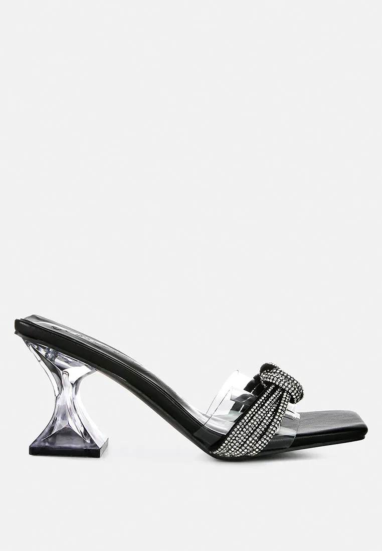 hiorda knotted rhinestone embellished spool heel sandals