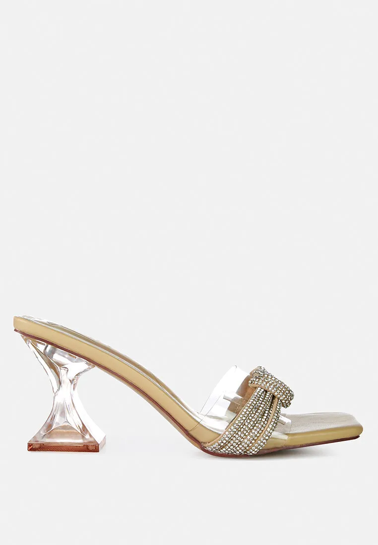 hiorda knotted rhinestone embellished spool heel sandals