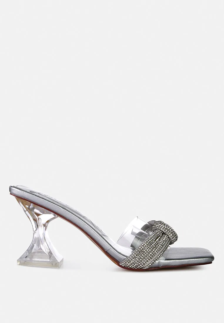 hiorda knotted rhinestone embellished spool heel sandals