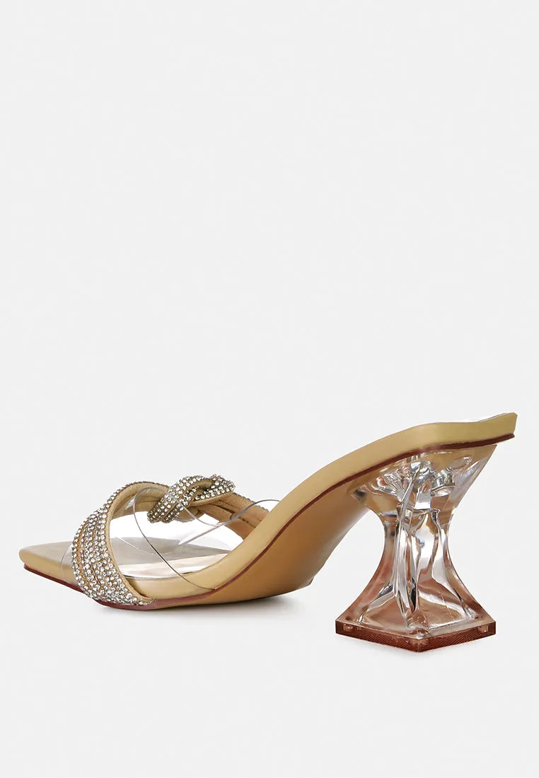 hiorda knotted rhinestone embellished spool heel sandals