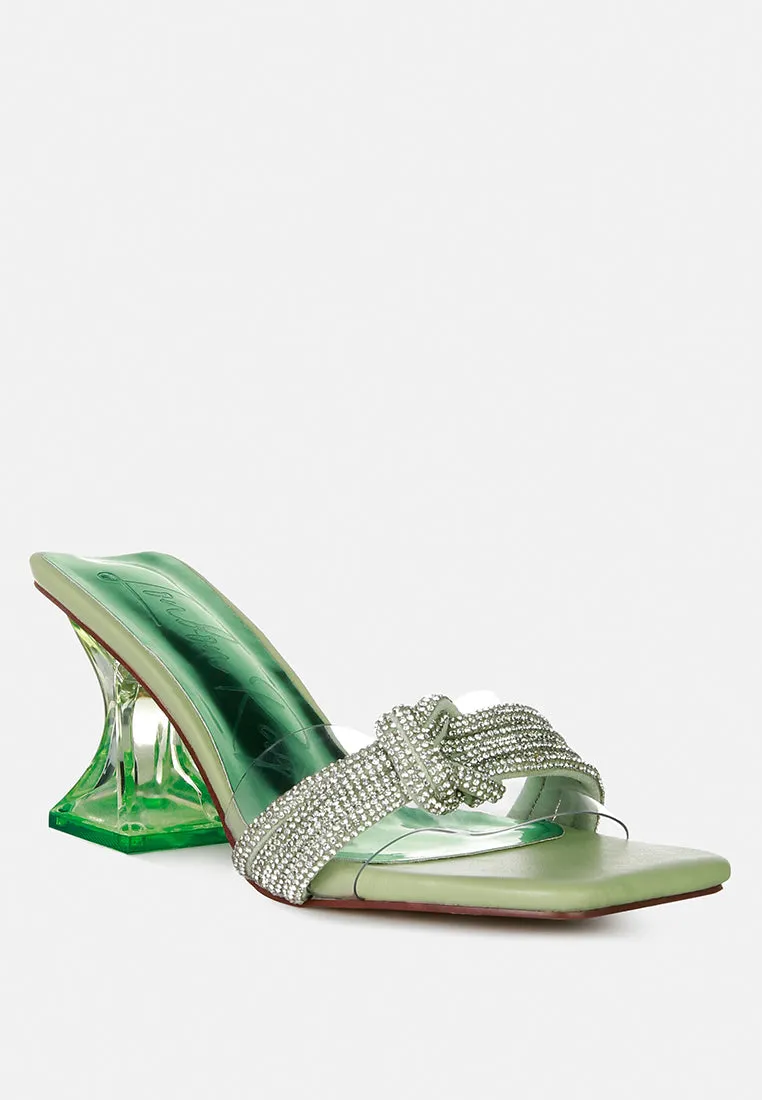 hiorda knotted rhinestone embellished spool heel sandals