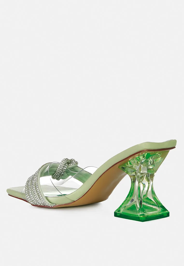 hiorda knotted rhinestone embellished spool heel sandals