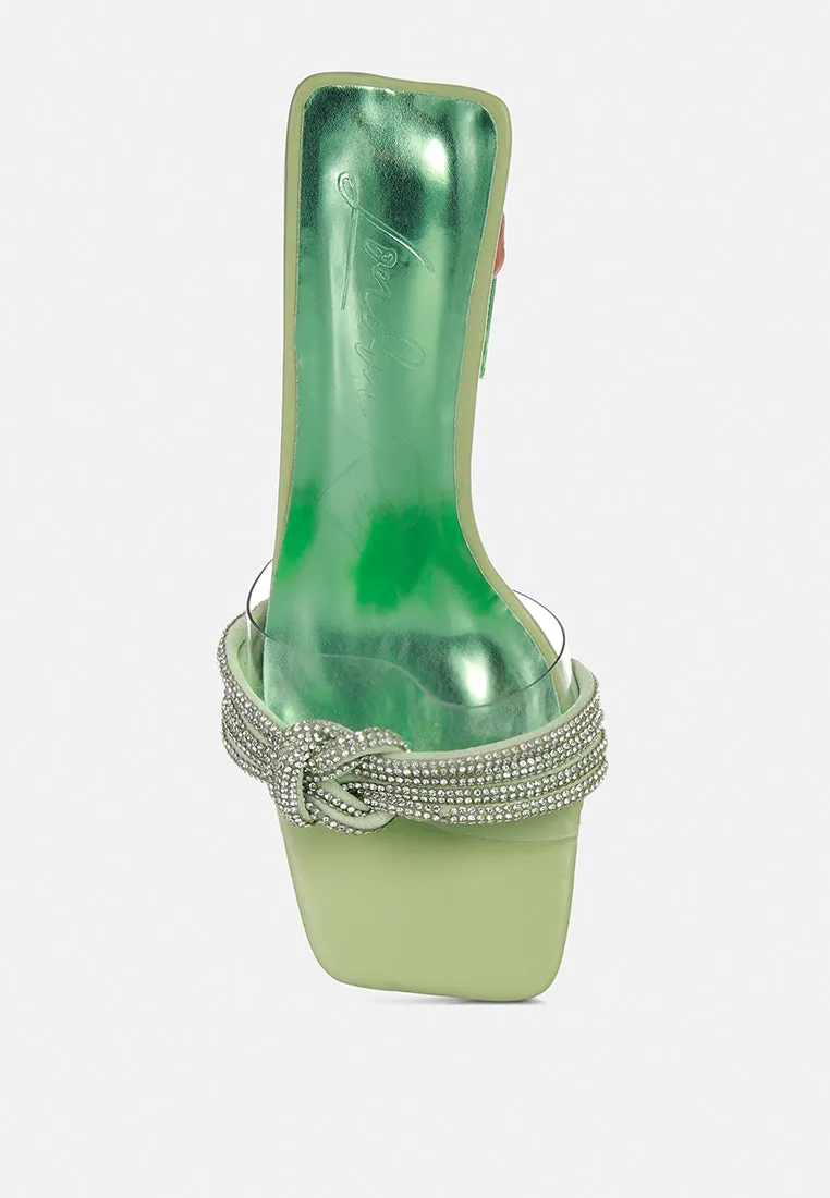hiorda knotted rhinestone embellished spool heel sandals