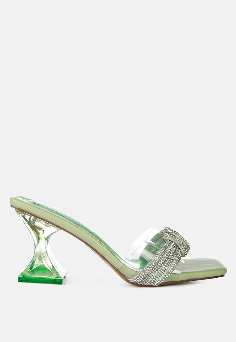 hiorda knotted rhinestone embellished spool heel sandals