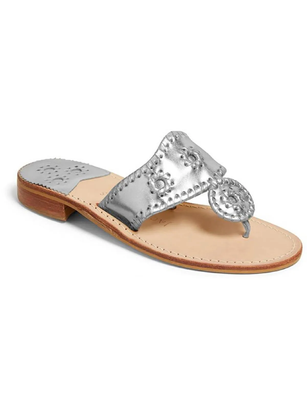 Jacks Flat Sandal Womens Leather Metallic Slide Sandals