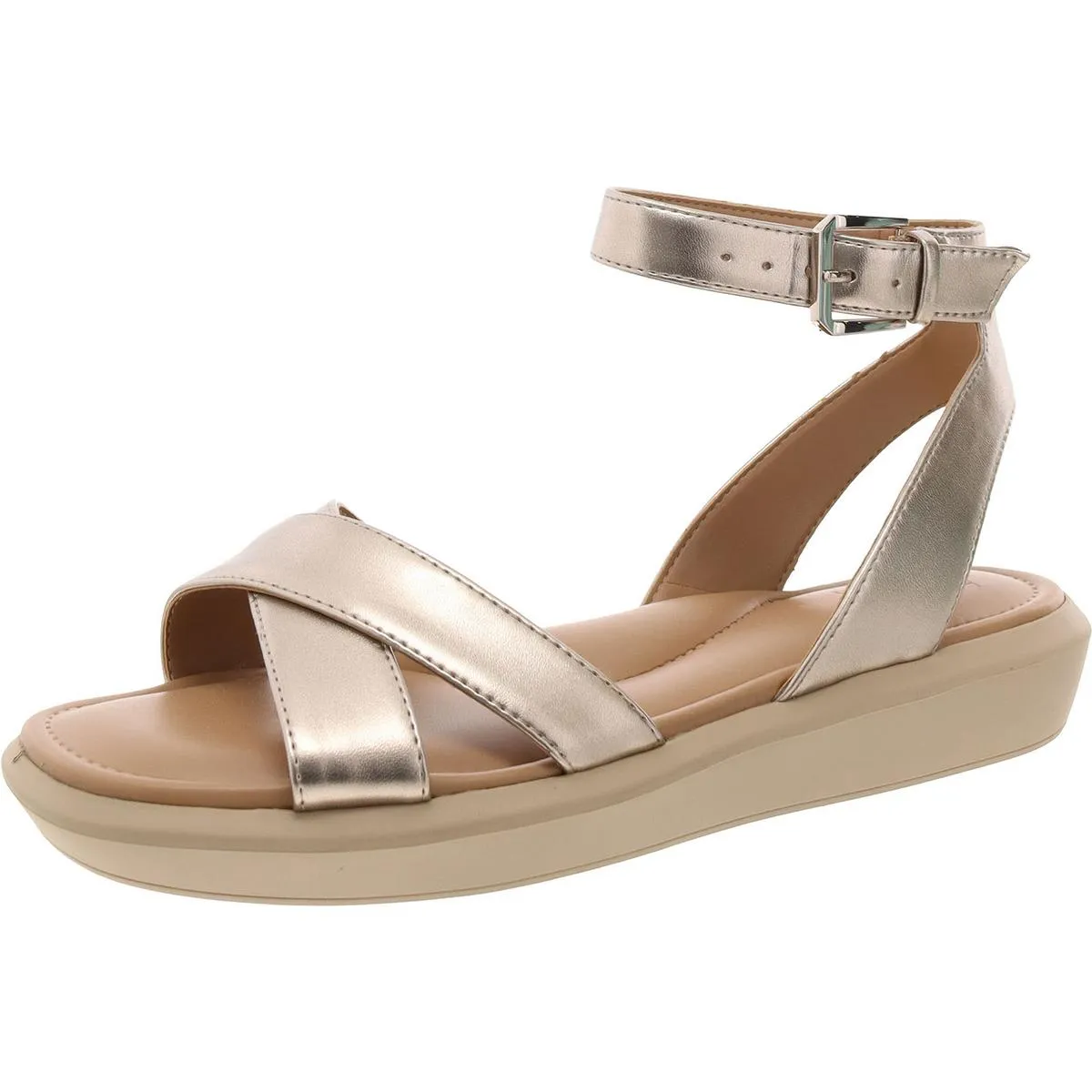 Jamila Womens Faux Leather Ankle Strap Wedge Sandals