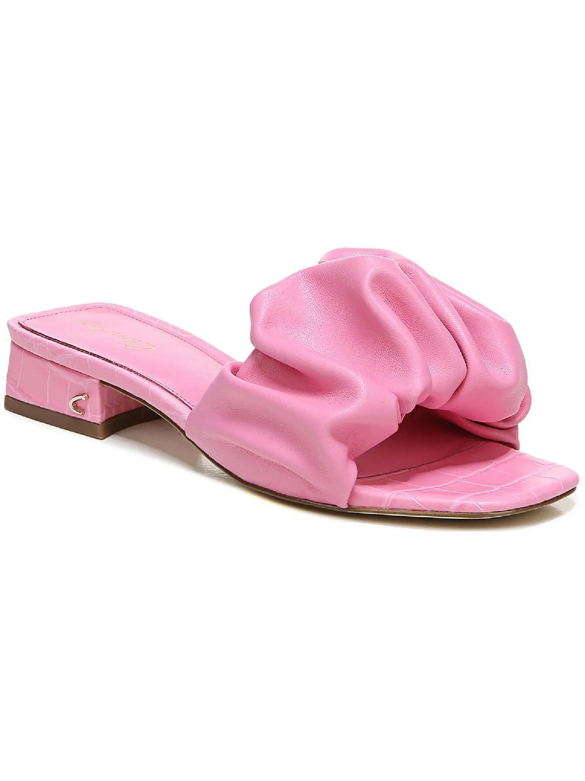 Janis Womens Faux Leather Gathered Slide Sandals