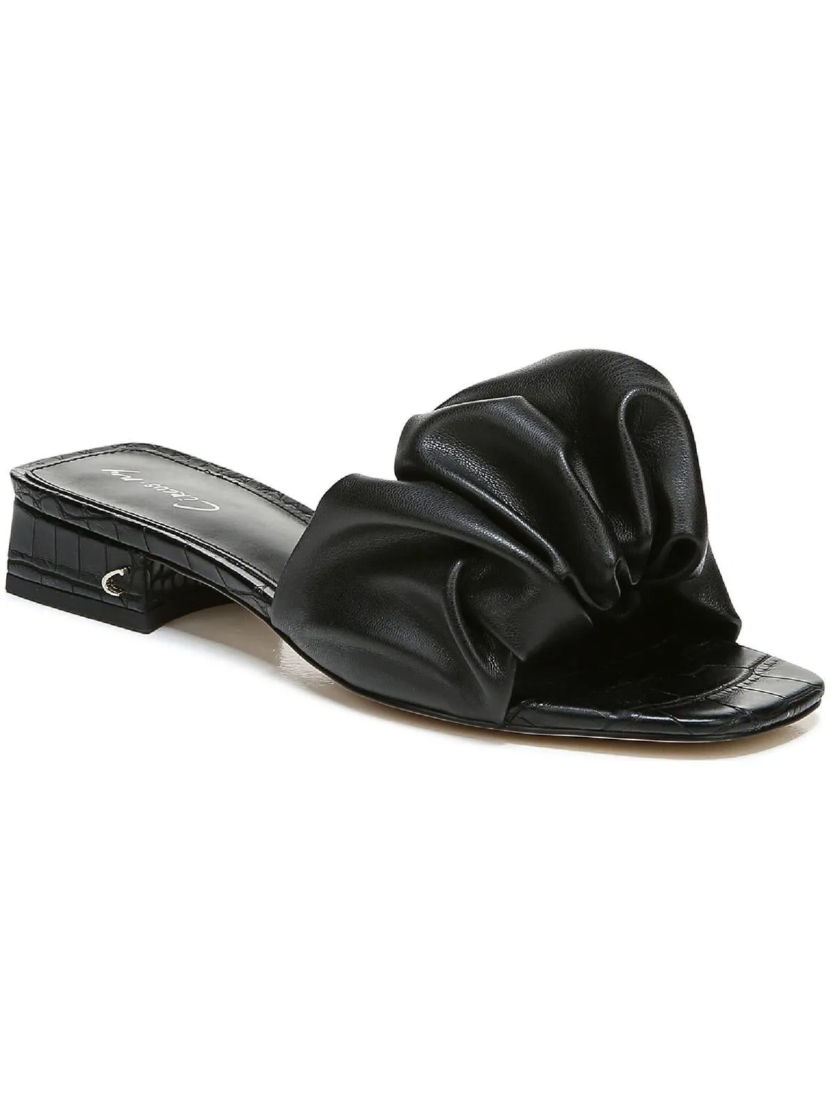 Janis Womens Faux Leather Gathered Slide Sandals