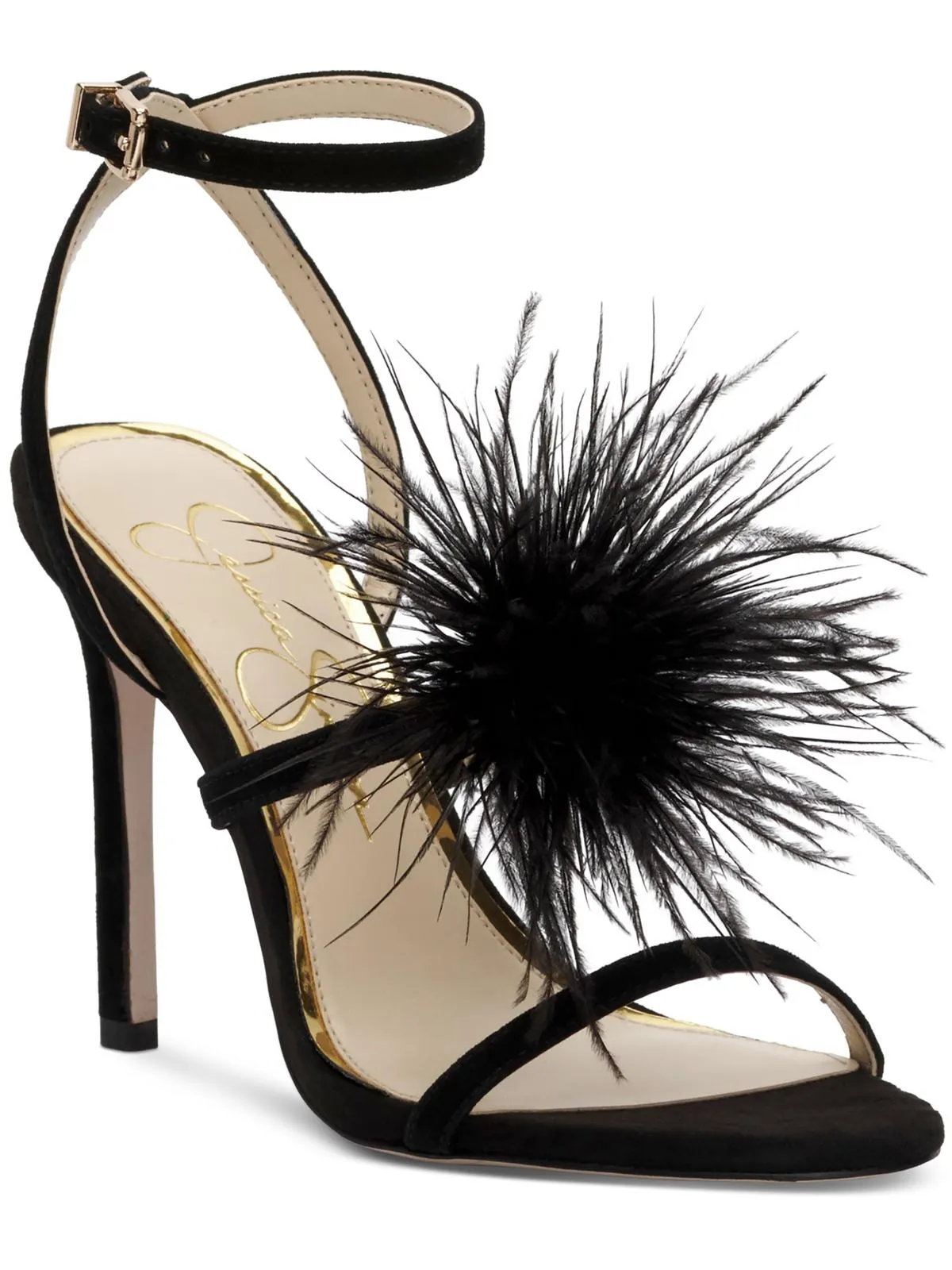 Jenevya Womens Suede Feathers Ankle Strap