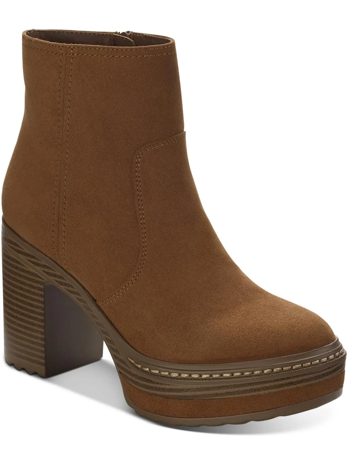 Kiinsley Womens Faux Leather Block Heel Ankle Boots