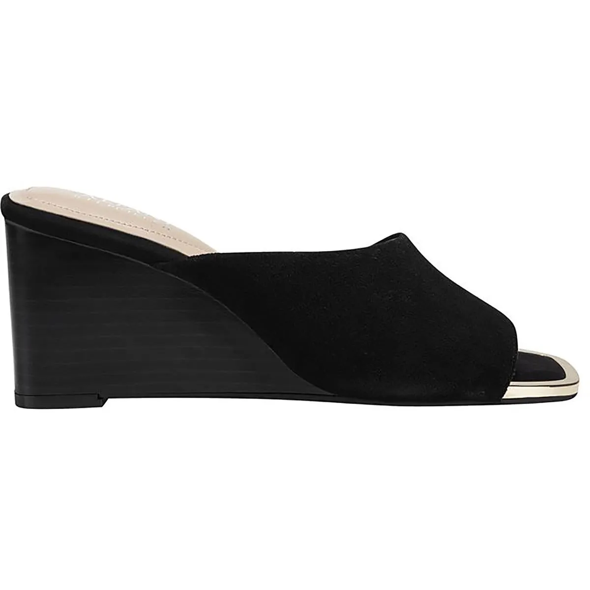 Laurita Womens Faux Leather Metallic Trim Wedge Sandals