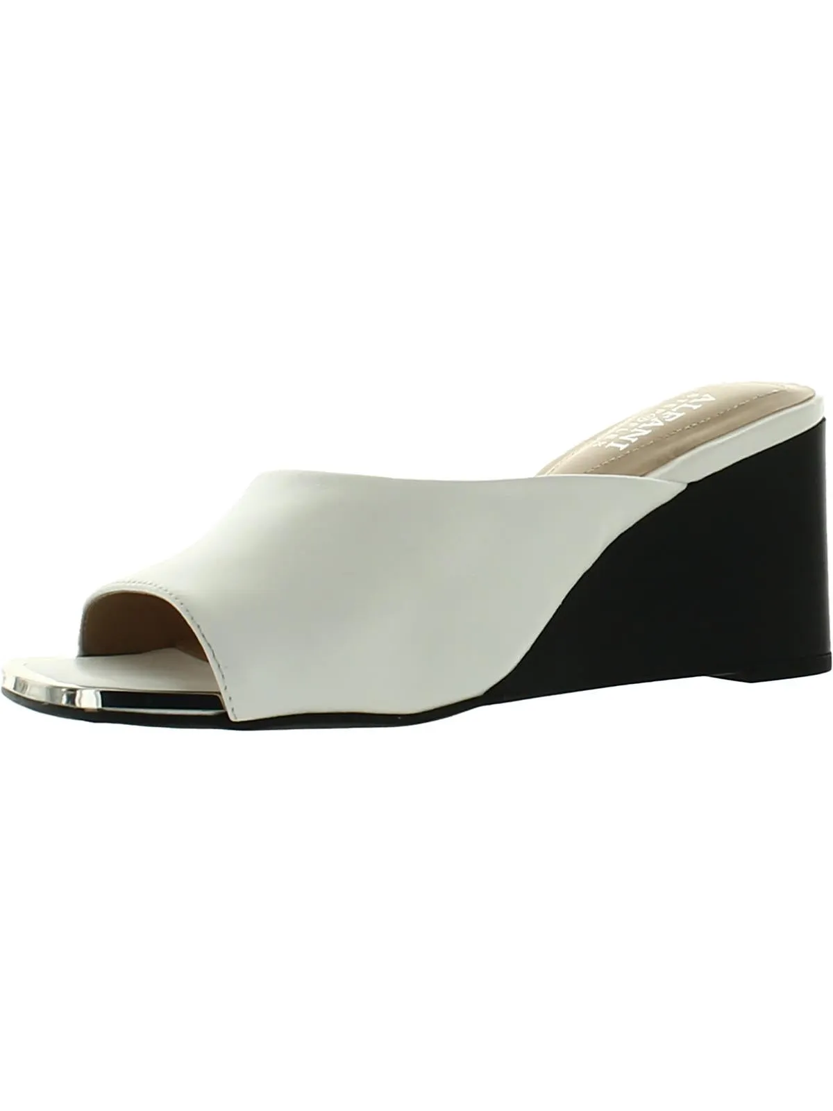 Laurita Womens Faux Leather Metallic Trim Wedge Sandals