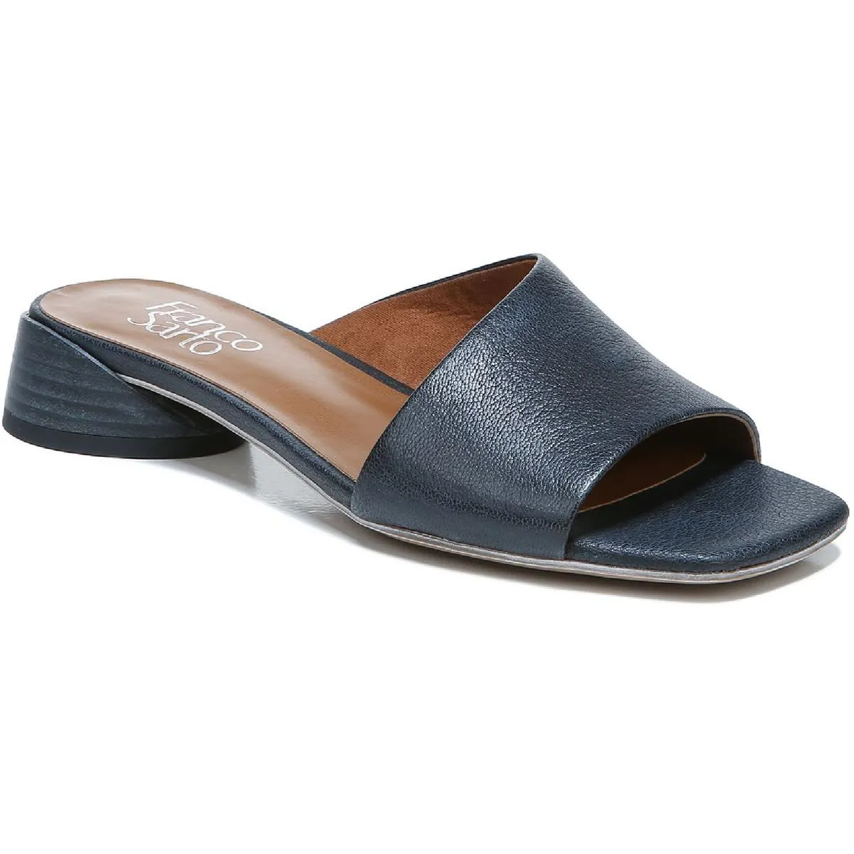 Leslie Womens Square Toe Stacked Heel Slide Sandals