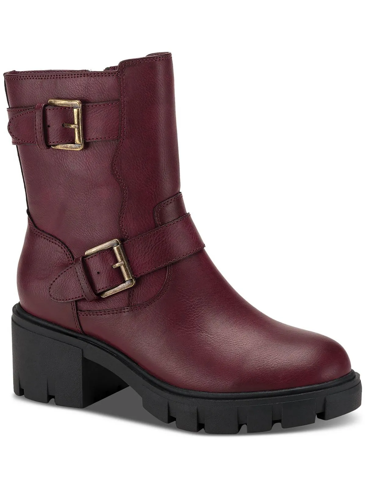 Lionell Womens Faux Leather Embossed Motorcycle Boots
