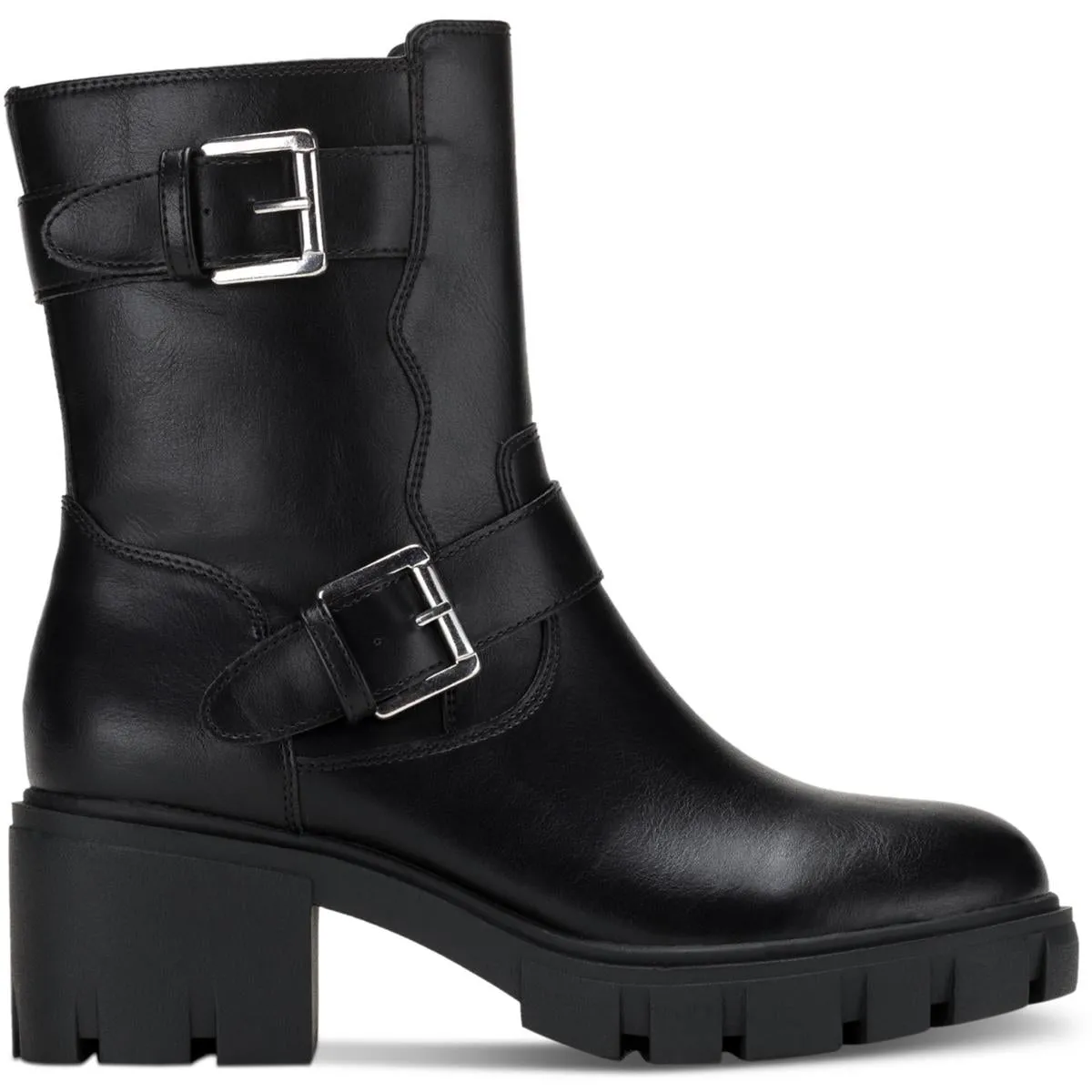 Lionell Womens Faux Leather Embossed Motorcycle Boots