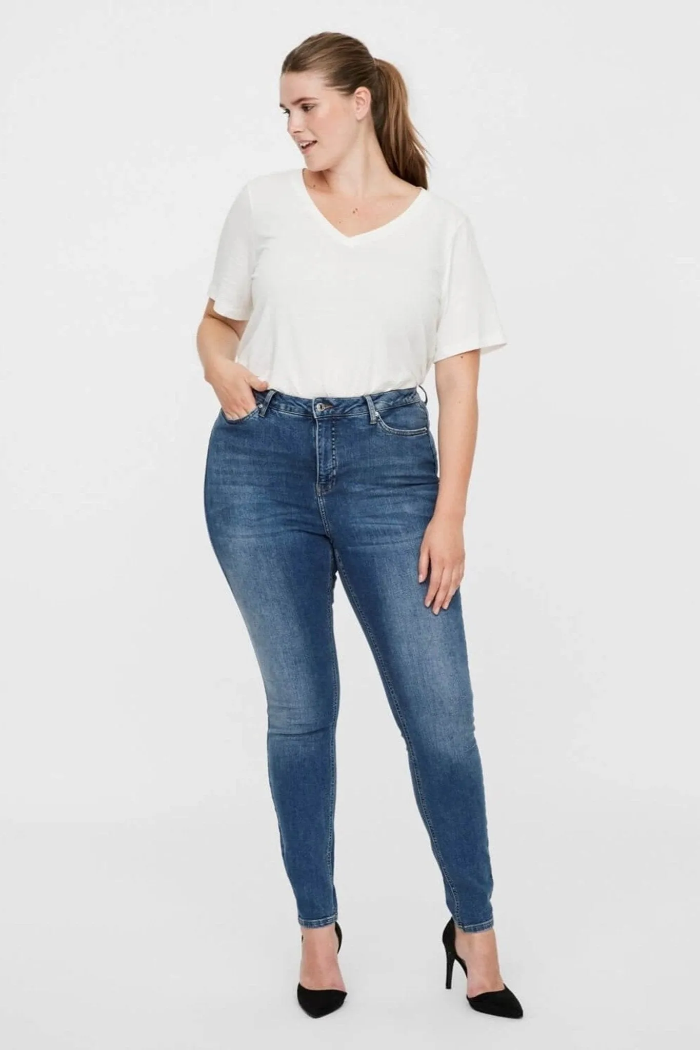 Lora Jeans high-waisted (Curve) - Medium blue denim