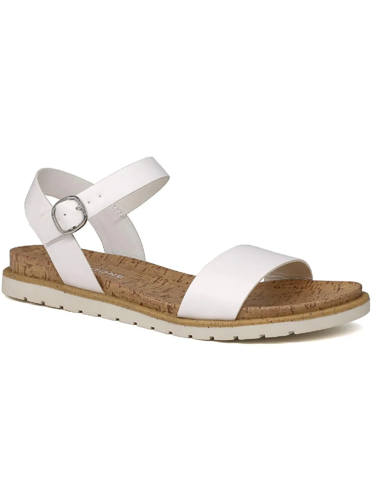 Mattie Womens Faux Leather Open Toe Flats
