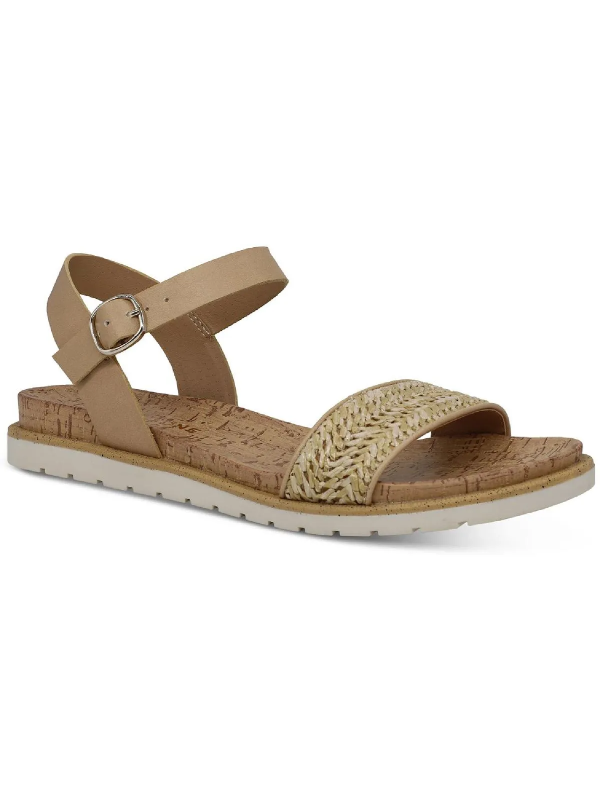 Mattie Womens Faux Leather Open Toe Flats